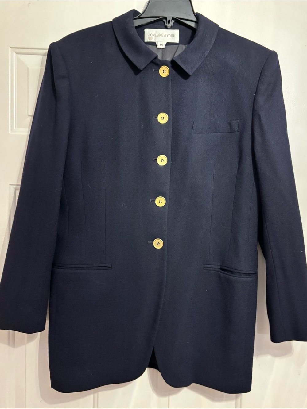 Jones New York Navy Blazer with Gold Buttons—a closet staple